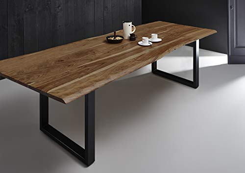 SAM Esstisch Quintana 280x100 cm Akazie Natur Baumkante Gestell schwarz | Baumkantentisch massiv, Akazienholz naturfarben, 35mm Tischplatte, Metallgestell