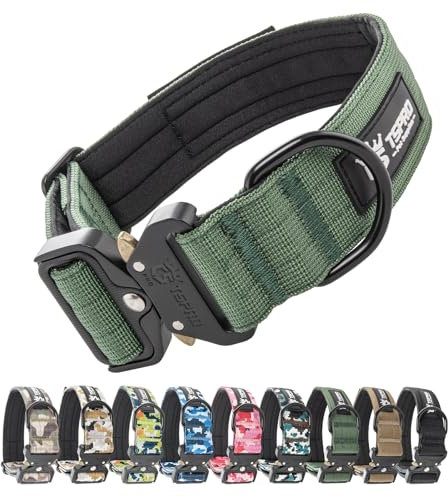 TSPRO Premium Hundehalsband mit Patch Dickes Verstellbares Taktisches Hundehalsband Schwere Ausführung Schnellverschluss Metallschnalle für Mittelgroße bis Große Hunde (Grün M)