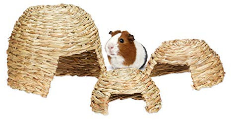Relaxdays Kleintierhaus, 3er Set, Grashäuser für Kaninchen, Meerschweinchen und Hamster, unbehandelt, 3 Größen, Natur, Stroh