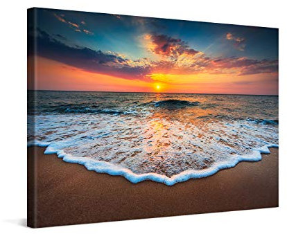 PICANOVA – Stampa su Tela Tramonto sul Mare 120x80cm – Quadro su Tela Moderno Incorniciato con Spessore di 2cm – Foto Decorazione da Parete Come Dipinto – Collezione Spiagge