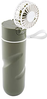 O2COOL Breezy Sip Wasserflasche mit herausnehmbarem, batteriebetriebenem Ventilator, Olivgrün