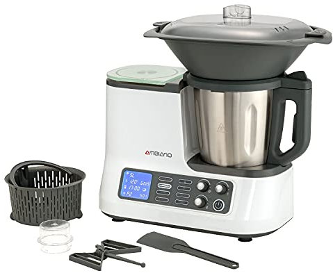 Küchenmaschine mit Kochfunktion, Waage, Dampfgaraufsatz, Garkorb WLAN