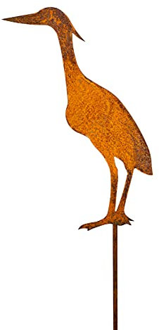 Blümelhuber - Edelrost Gartendeko Fischreiher Rasenstecker - Gartenstecker Rost Reiher geeignet als Garten, Terrassen und Teich Dekoration
