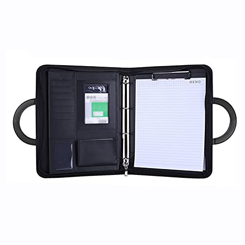 Klemmbrett Tragbare Ordner Multifunktions-A4-Reißverschluss-Ordner mit Mehreren Aufbewahrungstaschen Leder Zwischenablage Business Data Binder (schwarz/braun) Klemmbrett a4 (Color : Black)