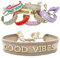 LS-LebenStil Exklusives Statement Armband Quasten besticktes Boho Canvas Webarmband (Good Vibes)