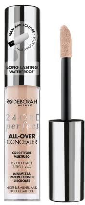 Deborah Milano - Correttore Fluido 24 Ore Perfect All-Over con Acido Ialuronico, 01 Fair, Lunga Tenuta Waterproof, Effetto Alta Coprenza e Idratante, Minimizza Occhiaie e Discromie del Viso, 5.5 gr