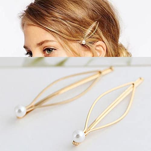 Aneneiceera Vintage Pearl Hair Clip Set - Boho Gold Pin, Retro Barrette, Decorative Clamps, Bobby Pins - Wedding Accessories for Women and Girls (2 Pcs)