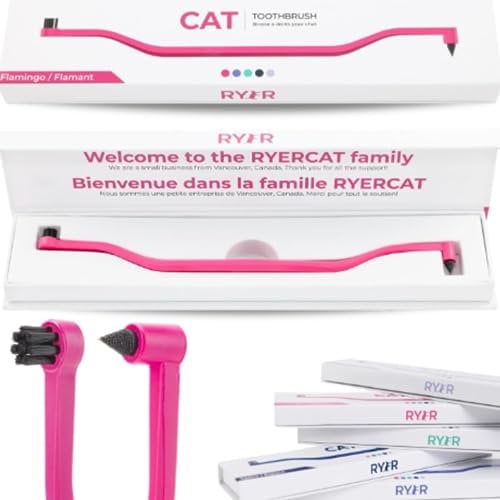 RYERCAT Dual Sided Cat Toothbrush - Kitten Toothbrush with Micro Head to fit into Cat/Kittens Mouth - Cat Dental Care Supplies - Pet Toothbrush for Cats (Flamingo Pink)