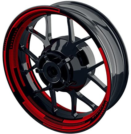 One-Wheel, Premium Felgenaufkleber passend für z.B. Kawasaki, Suzuki, Honda, Yamaha, KTM, BMW etc| Motiv: Cybertech schwarz, Felgenrandaufkleber GP, Wheelsticker Motorrad, Farbe rot