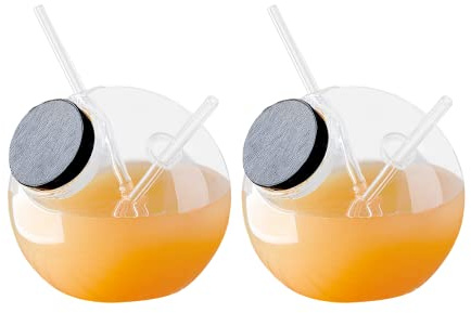 Fofetbfo 2 Stück kugelförmige Cocktail-Trinkgläser in kugelförmiger Form, molekularer Cocktailbecher mit Strohhalm, kreative klare wiederverwendbare Trinkpartygläser für Eistee, Saft, Bier, Wein