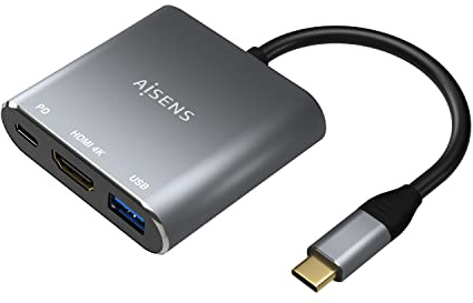AISENS - A109-0669 Konverter USB-C auf HDMI/USB-C PD/Typ A USB 3.0, 3-in-1, grau, 15 cm