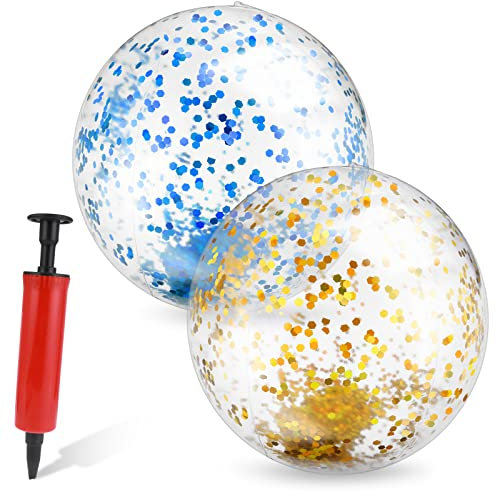 Thinp 2 Stück Pailletten Strandball Wasserball 40cm Glitzer Sommer Wasserball Aufblasbar Ball Schwimmball Strandball Spielbälle Aufblasbare Wasserbälle, für Kinder Erwachsene Sommer Strand Aktivitäten