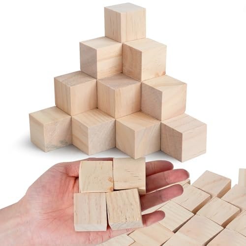 SOSMAR 35 Stück 30x30x30mm Blanko Würfel Bastel Holz Holzwürfel 3cm Holzklötzchen zum Basteln, Natürliche Holzblöcke Holzrohlinge zum Bemalen, Holz Deko, DIY Handwerk etc.