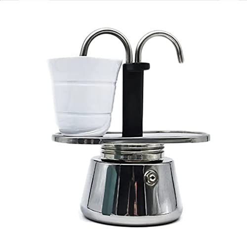 Estufa Mini 2 Tazas Moka Pot, 100ml Cafetera Espresso De Doble Tubo De Acero Inoxidable, Fácil De Transportar Y Usar, Hace Un Café Delicioso, Úselo En La Estufa En Casa O En El Campamento