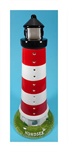 großer Teelichthalter Nordsee Leuchtturm 30 x 14 cm Ø Teelicht Kerze Halter Maritim rot weiß Figur Deko GPT 85991