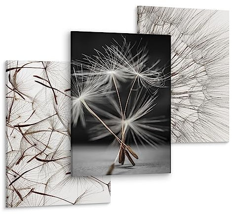 Muralo - Wandbilder Set - Leinwand Bilder Set Aufhängefertig - Bilder für Wohnzimmer Schlafzimmer - Moderne Wanddeko - Pusteblume - 3 Bilder 30 x 40 cm