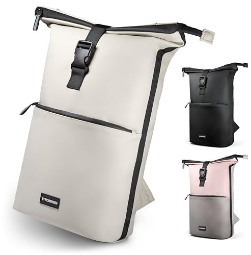 LYNDBERGEN Rolltop Rucksack Damen - Ely - Medium I Rolltop Rucksack Herren 16L - 21L I Laptoprucksack mit 17 Zoll Laptopfach I Wasserfester Fahrradrucksack reflektierend - Anti-Diebstahl