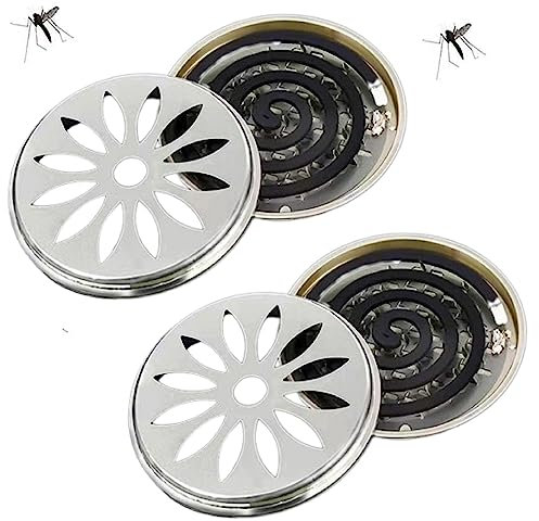 Support de Bobine de Moustique,Porte-Encens en Métal Classique,Supports en Spirale de Moustiques en Acier Inoxydable,Support Bobine De Moustique,avec Couvercle pour Maison,Camping,Voyages(2 Pièces)
