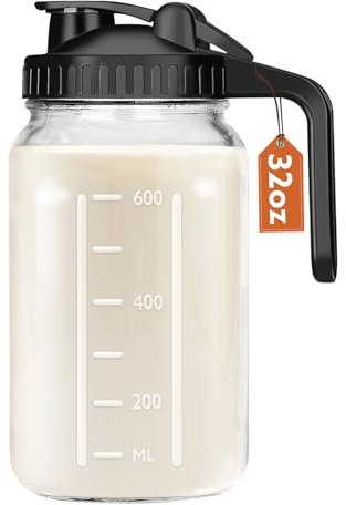 Mihlapi Muttermilchkrug, 907 ml, Einmachglas mit Deckel, doppelt auslaufsicher, 1 Quart Muttermilch-Aufbewahrungsbehälter für Kühlschrank, Glaskrug für Sonnentee, Saft, kaltgebrühten Kaffee