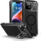 Lanhiem iPhone 14 Case With Tempered Glass Screen Protector, Camera Kickstand, Heavy Duty Shockproof Metal Cover, Full Protective for iPhone 14 (Black)