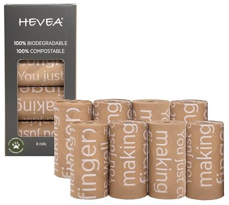 HEVEA Premium Hunde-Kotbeutel - Dänisch Design | Leicht zu Öffnen & Verknoten | Für Alle Hunderassen | Geruchsdicht, Robust & Biologisch Abbaubar | Tragbar & Umweltfreundlich