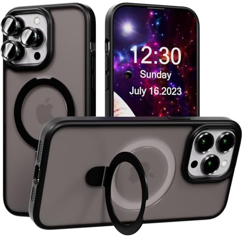 AKABEILA Coque pour iPhone 12 Pro Max avec 3 Protections Objectif Appareil Photo Étui Mat Givré Chargement Sans Fil Housse Anneau Magnétique avec Support 6.7 Pouces