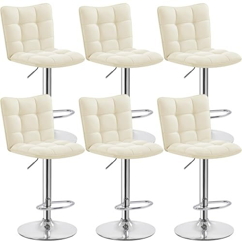 Yaheetech 6er Set Barhocker Barstühle 360°Drehbar Küchenstühle mit Rückenlehne und Fußstütze, Barstuhl PU-Kunstleder Sitzhöhe 62,5 cm - 83 cm für die Küche/Bar/Salon, Höhenverstellbar Beige