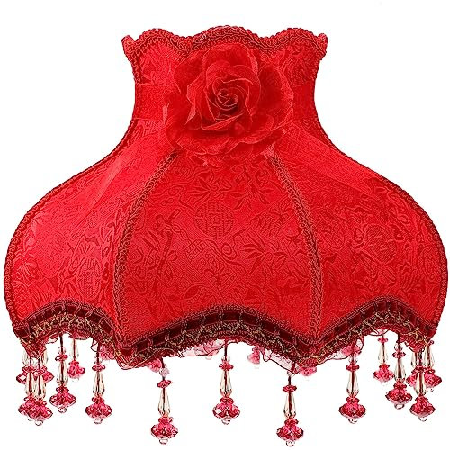 PRETYZOOM Pantalla De Encaje Bordado Europeo Vintage Reemplazos Con Cuentas Colgantes De Cristal Pantalla De Lámpara De Noche Elegante En Forma De Cúpula De Tela Para Habitación De