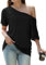 GingDin Off The Shoulder Tops for Women Batwing Short Sleeve Summer T Shirts Black Off Shoulder Top Tee Shirts S