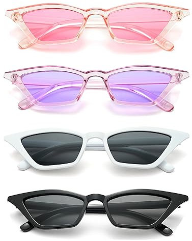 Unning 4 Pack Small Retro Cat Eye Sunglasses Vintage Narrow Sunglasses Set Skinny Party Glasses for Women