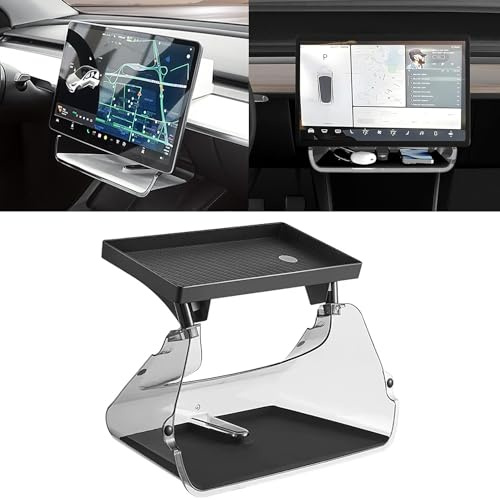 DEYOT Tesla Model 3/Y Mittelkonsole Organizer Tablett Magnetische Aufbewahrungsbox unter Bildschirm Ablage Armaturenbrett Organizer Taschentuchhalter Kompatibel mit Tesla Model 3 Model Y Zubehör