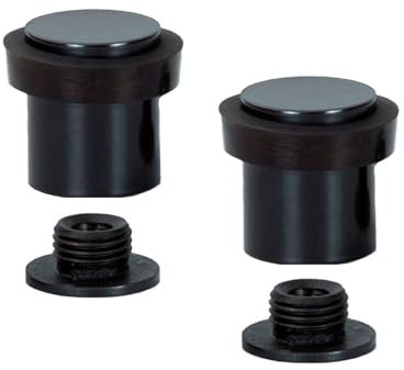 EVI Herrajes | Pack con 2 Fermaporte| Ø20 x 25 mm |Acciaio Inox Finitura Laccata Nera con Gomma Nera di Silicone Naturale | Compresi utensile, vite + tassello di fissaggio| I-181