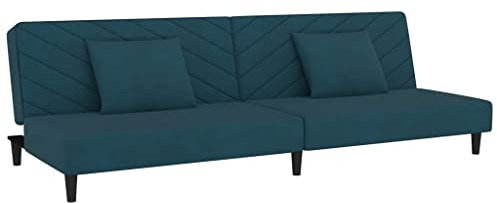 vidaXL Schlafsofa 2-Sitzer mit 2 Kissen Blau Samt