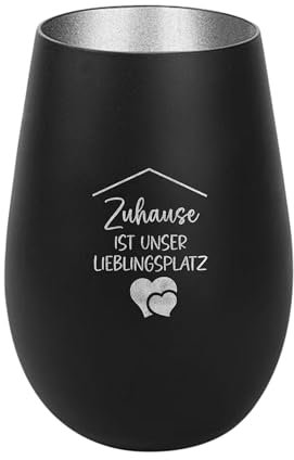 Der-Porzellan-Laden Windlicht mit Gravur Zuhause ist unser Lieblingsplatz, Schwarz Silber, Teelichthalter aus Glas mit Spruch, Tischdeko modern