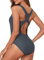 Aleumdr Einteilige Badeanzug mit Cups Damen Sport Bademode Bauchweg Monokini Push Up Shape Swimsuits Hellgrau Größe Mittel