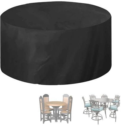 Round Garden Furniture Cover, 230*110cm Large Circular Table Cover, Patio Set Oxford Cover with PU coating, Rip Proof for Table and Chair Set, Rooms Modern Round Table, Anti Dirt Grime, Black