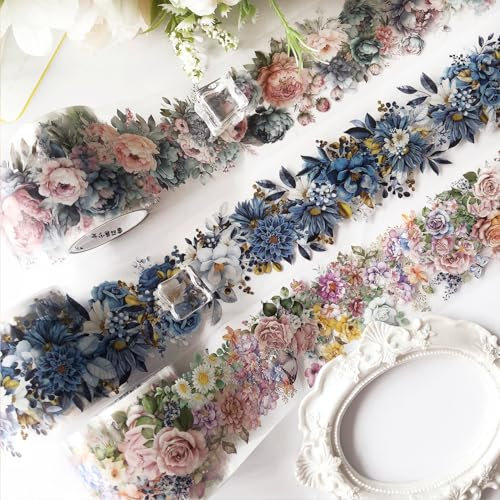 Arpaper Washi Tape Blumen Sticker 3 Rolls,PET Tape Transparent Scrapbooking Stickers,Decorative for Journaling,Bullet Journals,Planners,Mobile Phones,Photo Albums DIY(Flora of the Four Seasons 2)