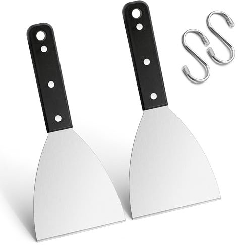 Herogo Griddle Scraper Set of 2, Stainless Steel Grill Scraper with Black Handle for BBQ, Burger, Steak, Kitchen, For Grilling Teppanyaki Meat, Cleaning the Grill Pan, Durable & Dishwahser Safe