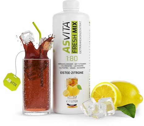 AsVita Sciroppo senza zucchero | AsVita Fresh Mix 1:80-1 litro bottiglia - sciroppo per bevande senza zucchero - 26 sapori deliziosi (tè al limone)