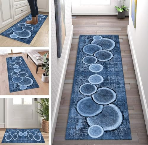 ZUZEKU Läufer Teppich Lang Flur Küchenteppich Blau Korridor rutschfest Modern Teppichmatten 100X300cm Küchen Schlafzimmer Esszimmer Polyester Meterware Anpassbar