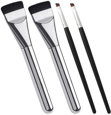 2 Brochas para Base de Maquillaje y 2 Brochas para Cejas, para Maquillaje Líquido y Plano