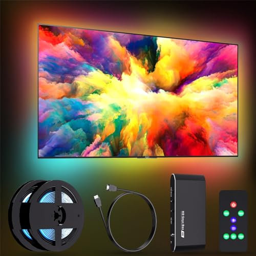 TV Screen Sync Light, Intelligent Ambient Light, Background LED neon strip, Smart TV LED Backlight for 50-85inch TVs, Music Sync Color Changing RGB Led Strip,Lights with Remote Control(2m*2(TV50~80IN)