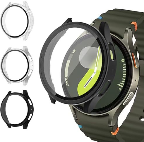 3 Stück Schutzhülle Displayschutz Kompatibel mit Samsung Galaxy Watch 7 Schutzfolie 44mm Damen Herren, Rundum Hard HD PC Gehäuse Eingebaut Kratzfest Gehärtetes für Samsung Galaxy Watch 7 Zubehör 44 mm