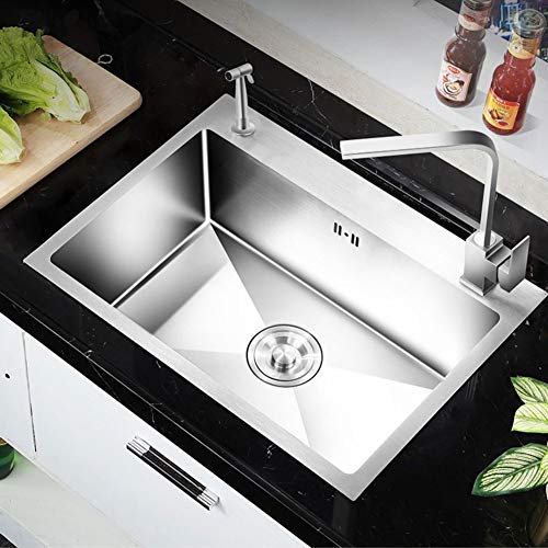 Stainless Steel Hand Sink Set, Single Bowl Kitchen Sink with Complete Plumbing Kit Drainer Waste Undermount Drop-in Installation (Size : 68x45cm)