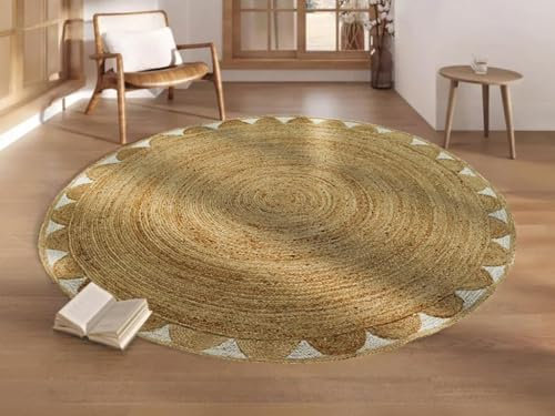 Vente-unique-Teppich rund - Blumenmotiv - 100% Jute - 150 cm - Naturfarben - Indira