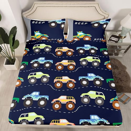 Navy Blau Spannbettlaken 160x200 cm Auto Boxspringbett Spannbetttuch Bettwaren Matratzenbezug 1 Spannleintuch Tiefe Tasche 30 cm mit 2 KissenbezüGen 80x80cm