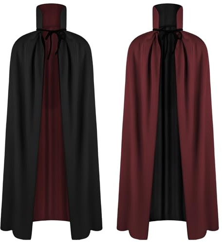 AOOWU Halloween Kostüm Umhang, Damen Vampir Cape Vampir Umhang mit Kragen, Umhang Schwarz Rot Doppelseitig, für Kinder, für Halloween Weihnachten Karneval