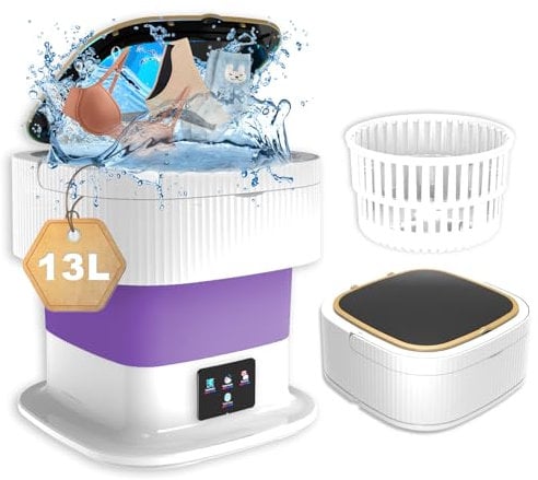 Portable Washing Machine with Spin Dryer, 14L 1.8Kg Mini Washing Machine and Dryer, Foldable Small Washing Machine Portable Cleaning Underwear, Socks, Baby Clothes, Camping, Travel (Purple)