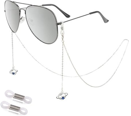 EegantCho Modische Brillenkette der Frauen, Sonnenbrille Anti Verlust, Lesebrille Rahmen, vergoldeter Farbschutz, exquisite Geschenkbox Verpackung (Blauer Planet)