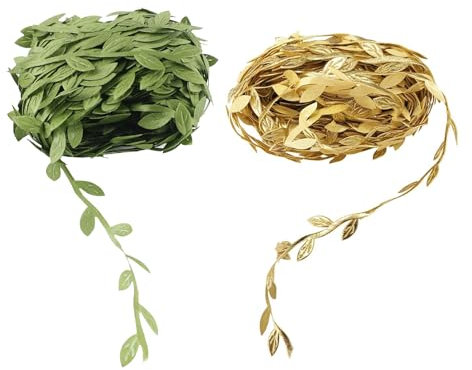 QINGYIWL Efeu künstlich Blätter Girlande Grün Künstlich 20 Meter und 10 Meter Rattan kunstefeu Gold DIY Simulation Rattanblätter für Hochzeit Büro Küche Garten Party Wanddekoration